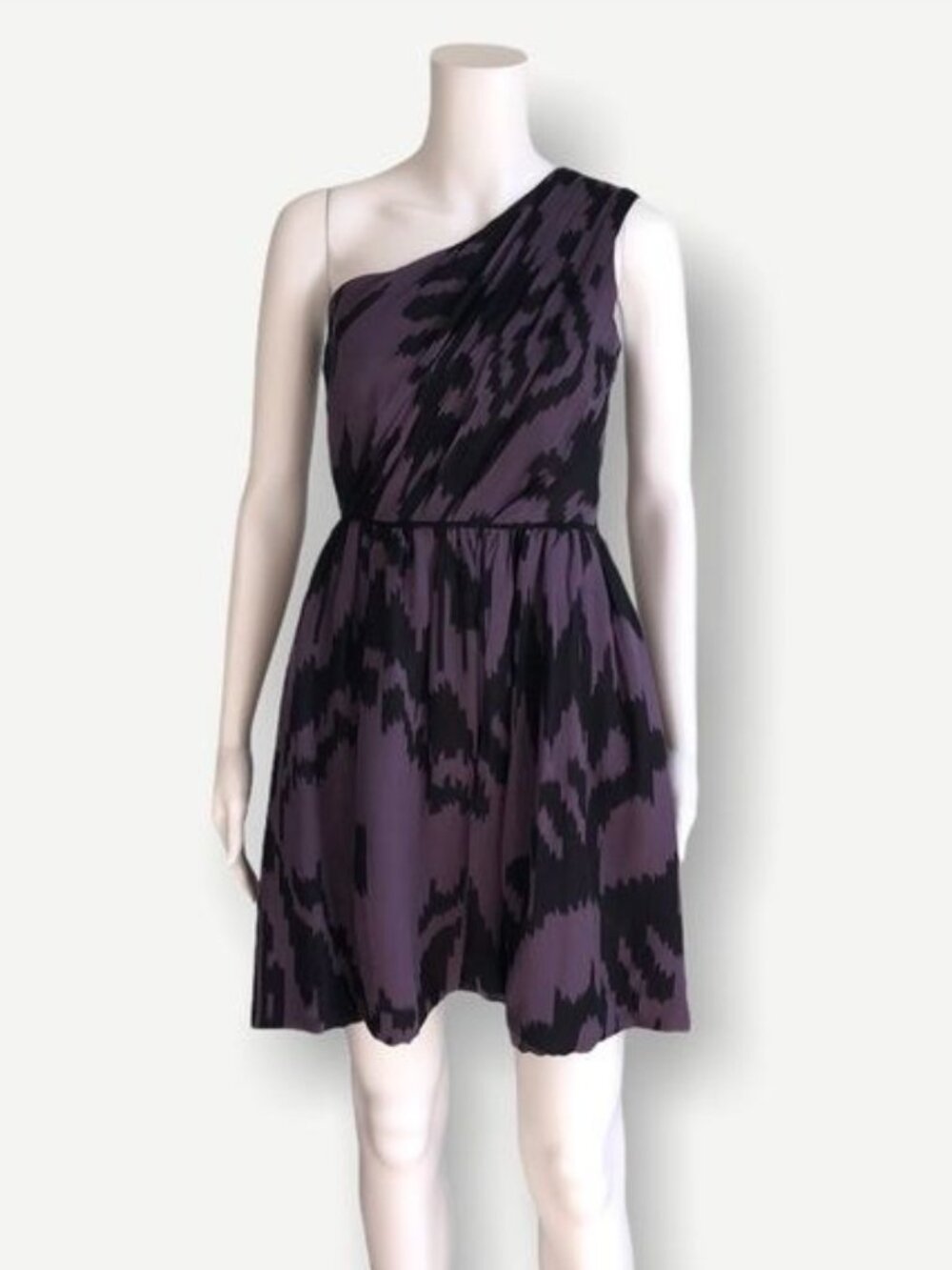 Shoshanna Silk One Shoulder Dress in Purple Black - 2